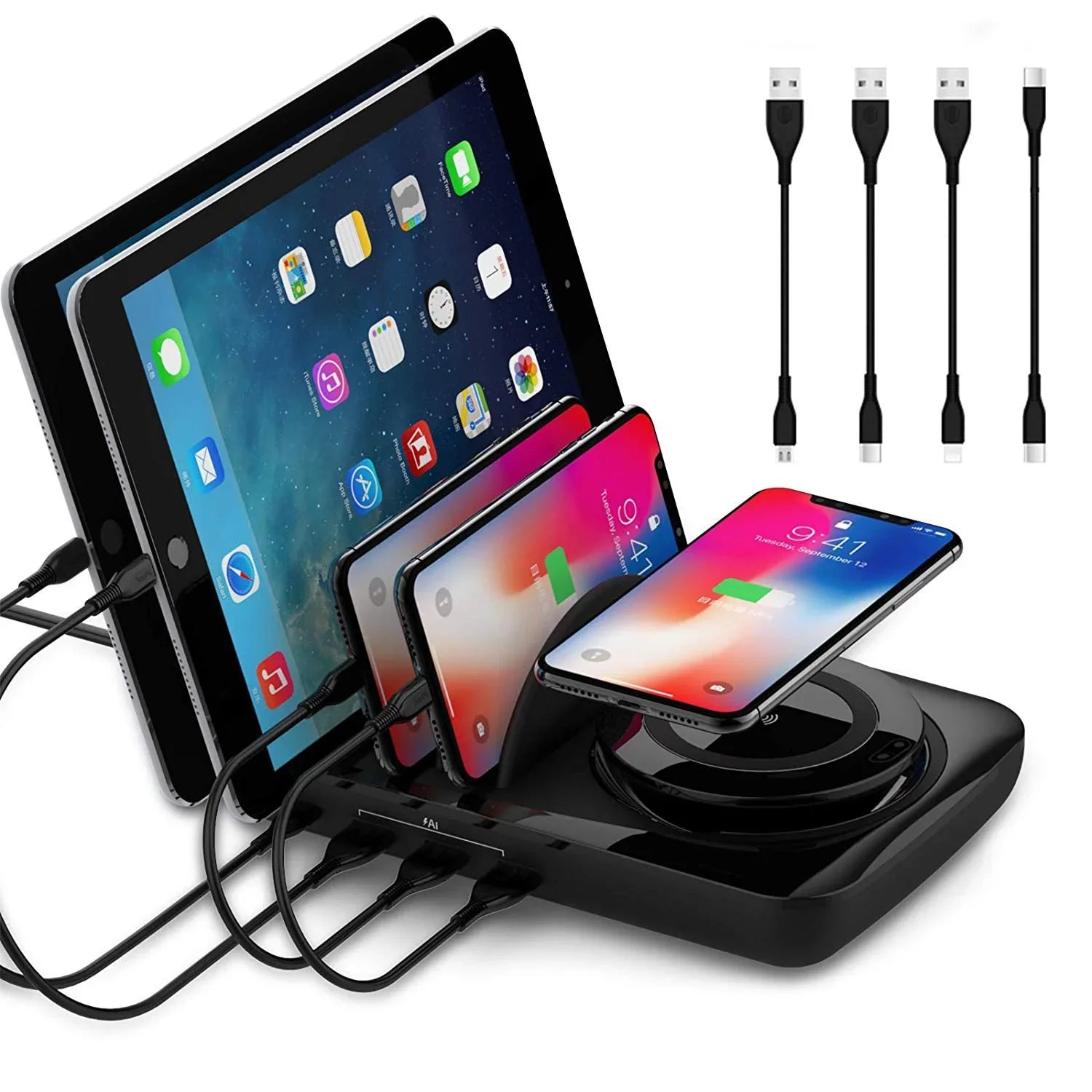 Soopii Wiv6 - 5In1 - 4 Ports Usb and Wireless Charging Station - Black - Tashqila Soopii Wiv6 - 5In1 - 4 Ports Usb and Wireless Charging Station - Black - Tashqila